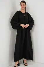 Robe longue hijab à manches ballon pour femme 2464 - Noir