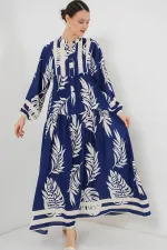 Robe hijab à motifs authentiques 2423 - Bleu marine 3