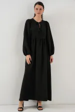 Robe longue hijab à manches ballon pour femme 2464 - Noir