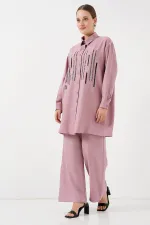 Ensemble deux pièces tunique et pantalon à motifs 6720 - Rose