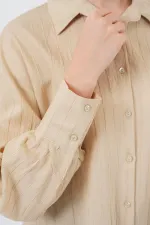 Women's Striped Long Shirt Tunic 5963 - Beige