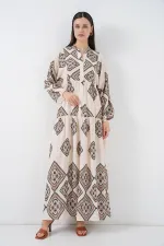 Robe longue hijab à motifs pour femme 2585 - Écru