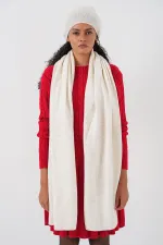 Écharpe et bonnet tricotés pour femme 15939 - Écru