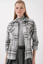 3854 Plaid Pattern Double Pocket Shirt - Light Gray