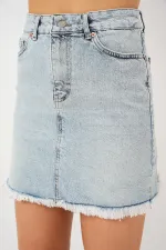 Women's Tassel Mini Denim Skirt 8051 - Blue