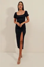 2396 Slit Summer Knitted Dress - Black
