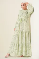 2145 Patterned Hijab Dress - Light Green 2145 Patterned Hijab Dress - Light Green