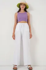 Women's Wide Leg Linen Trousers 6735 - White