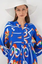 Kadın Desenli Uzun Tesettür Elbise 2585 - A.Turuncu