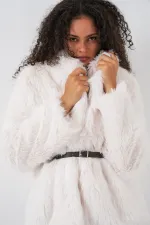 Manteau en fourrure oversize ceinturé pour femme 9156 - Blanc