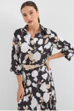 Ensemble deux pièces en satin à motifs 8018 - Noir