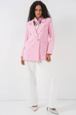 Kadın Kruvaze Yaka Blazer Ceket 0722 - Pudra