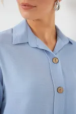 Kısa Kol Oversize Keten Gömlek 20240 - B.Mavi
