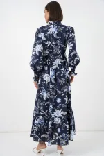 Robe hijab ceinturée pour femme 2589 - Bleu marine