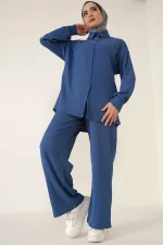 Ensemble deux pièces hijab tricoté T5858 - Indigo