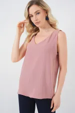 V Yaka Sıfır Kol Bluz 950 - Somon