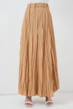 Jupe longue froissée pour femme 8042 - Biscuit