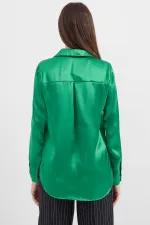 3964 Hafif Dökümlü Saten Gömlek - Yeşil