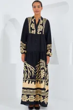 Robe hijab en viscose moutarde noire pour femme 2423