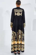 Robe hijab en viscose moutarde noire pour femme 2423