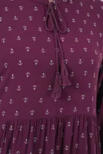 1627 Yaka Bağcıklı Tesettür Elbise - Çapa Mor