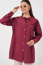 Women's Baby Collar Long Tunic 5967 - Burgundy