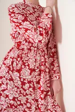 2144 Hakim Yaka Tesettür Elbise - Nar