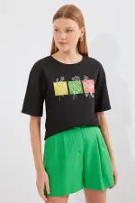 T-shirt basique imprimé en maille 913 - Noir