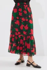 8010 Patterned Chiffon Skirt - F. Black