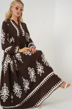 Robe hijab à motifs authentiques 2423 - Marron foncé