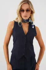 6709 Kadın Yelek Pantolon İkili Takım - Lacivert