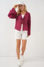 Women's Front Lace-Up Blouse 952 - Burgundy