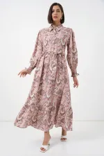 Robe hijab ceinturée pour femme 2589 - Rose