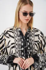 Women's Patterned Long Hijab Dress 2585 - Black 12