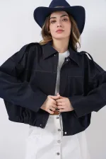 Women's Denim Bomber Jacket 0737 - Navy Blue