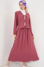 Kadın Ayrobin Kimono Etek İkili Takım 8047 - Gül Kurusu