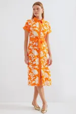2455 Patterned Shirt Dress - Orange