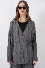 Kadın Örme Kimono Pantolon İkili Takım 30067 - Gri