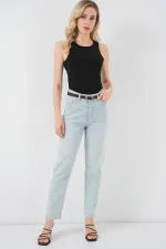 Kadın Halter Yaka Çıtçıtlı Body 972 - Siyah