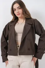 Kadın Kemerli Kısa Trençkot 5970 - A.Kahve