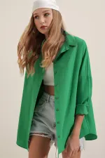 3900 Oversize Uzun Basic Gömlek - Yeşil