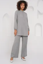 6678 Linen Tunic Trousers Two Piece Suit - Gray