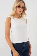 Kadın Kolsuz Basic Bluz 935 - Beyaz