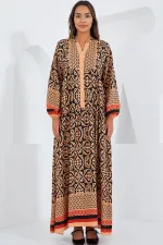 Robe hijab beige et noire en viscose pour femme 2423