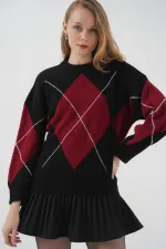 Pull oversize en maille à motif baklava 15895 - Noir