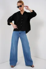 Chemise oversize à manches courtes pour femme 20315 - Noire