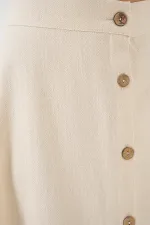 Jupe longue boutonnée en lin pour femme 8046 - Crème