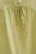 Kadın Önü Bağcıklı Kısa Kol Bluz 962 - E.Yeşil