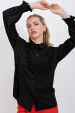 Chemise à manches longues à volants 20223 - Noire