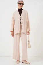 Kadın Ayrobin Kimono Pantolon İkili Takım 6739 - Krem
